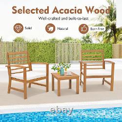 3Pcs Garden Furniture Seating Group Acacia Wood Patio Chair Table Set withCushions