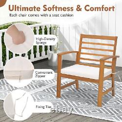 3Pcs Garden Furniture Seating Group Acacia Wood Patio Chair Table Set withCushions