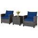 3pcs Outdoor Conversation Set Garden Furniture Patio Rattan Sofa Table Set Blue