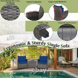 3Pcs Outdoor Conversation Set Garden Furniture Patio Rattan Sofa Table Set Blue