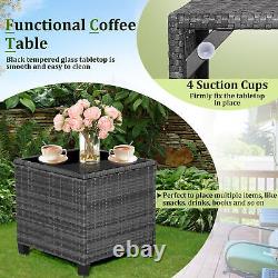 3Pcs Outdoor Conversation Set Garden Furniture Patio Rattan Sofa Table Set Blue