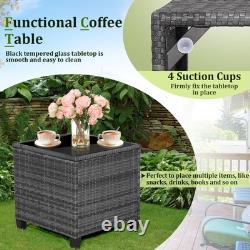 3Pcs Outdoor Conversation Set Garden Furniture Patio Rattan Sofa Table Set Blue