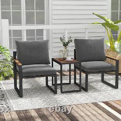 3Pcs Outdoor Conversation Set Garden Patio Furniture Chair Table Set withCushions