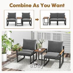 3Pcs Outdoor Conversation Set Garden Patio Furniture Chair Table Set withCushions