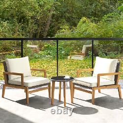 3Pcs Outdoor Rattan Furniture Set Garden Patio Wicker Chair & Side Table Set