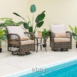 3Pcs Outdoor Rattan Furniture Set Garden Patio Wicker Swivel Chairs with Table