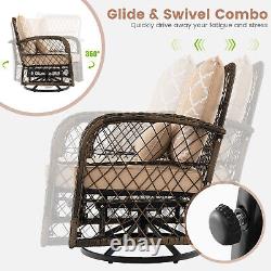 3Pcs Outdoor Rattan Furniture Set Garden Patio Wicker Swivel Chairs with Table