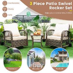 3Pcs Outdoor Rattan Furniture Set Garden Patio Wicker Swivel Chairs with Table