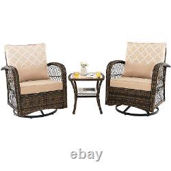 3Pcs Outdoor Rattan Furniture Set Garden Patio Wicker Swivel Chairs with Table