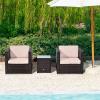3pcs Patio 2 Seater Rattan Sofa Table Set Garden Furniture With Cushions Balcony