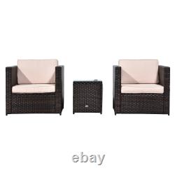 3Pcs Patio 2 Seater Rattan Sofa Table Set Garden Furniture with Cushions Balcony