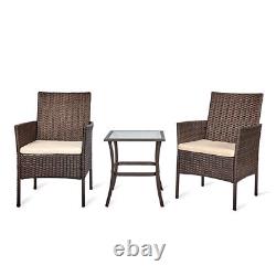 3Pcs Rattan Furniture Bistro Set Garden Chair Table Patio Outdoor Wicker Table