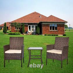 3Pcs Rattan Furniture Bistro Set Garden Chair Table Patio Outdoor Wicker Table