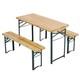 3pc Beer Table & Bench Set Outdoor Wooden Folding Trestle Patio Garden Furniture