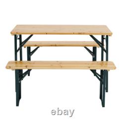 3pc Beer Table & Bench Set Outdoor Wooden Folding Trestle Patio Garden Furniture