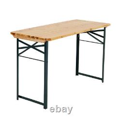 3pc Beer Table & Bench Set Outdoor Wooden Folding Trestle Patio Garden Furniture