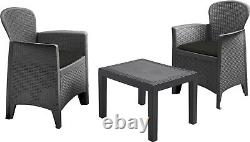 3pc Black Rattan Garden Furniture Set Outdoor Patio Cushioned Chair Table