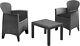 3pc Black Rattan Garden Furniture Set Outdoor Patio Cushioned Chair Table