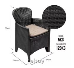 3pc Black Rattan Garden Furniture Set Outdoor Patio Cushioned Chair Table