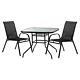 3pc Garden Furniture Set Glass Top Outdoor Patio Coffee Bistro Table Chair Black