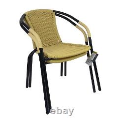 3pc Garden Patio Furniture Set Tan Wicker Bistro Glass Rattan Outdoor Seating