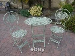 3pc Green Garden Furniture Set Folding Bistro Patio Furniture Oval Table Metal