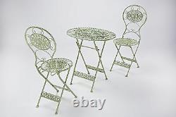 3pc Green Garden Furniture Set Folding Bistro Patio Furniture Oval Table Metal