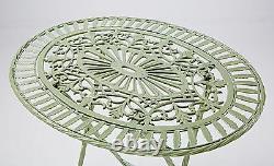 3pc Green Garden Furniture Set Folding Bistro Patio Furniture Oval Table Metal