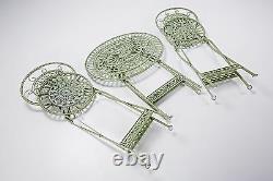 3pc Green Garden Furniture Set Folding Bistro Patio Furniture Oval Table Metal