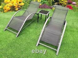 3pc Outdoor Furniture Set Sun Loungers Side Table Garden Patio Back Chaise Seats