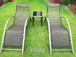 3pc Outdoor Furniture Set Sun Loungers Side Table Garden Patio Back Chaise Seats