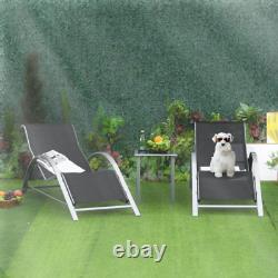 3pc Outdoor Furniture Set Sun Loungers Side Table Garden Patio Back Chaise Seats