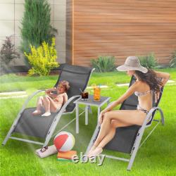 3pc Outdoor Furniture Set Sun Loungers Side Table Garden Patio Back Chaise Seats