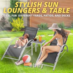 3pc Outdoor Furniture Set Sun Loungers Side Table Garden Patio Back Chaise Seats