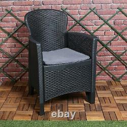 3pc Outdoor Garden Furniture Cushioned Black Rattan Table Chair Conversation Set