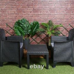 3pc Outdoor Garden Furniture Cushioned Black Rattan Table Chair Conversation Set