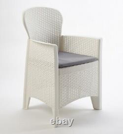3pc Outdoor Garden Furniture Cushioned White Rattan Table Chair Conversation Set