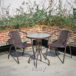 3pc Rattan Garden Furniture 2 Seater Bistro Table Chair Outdoor Patio Modern Set