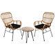 3pc Rattan Garden Furniture Set Outdoor Patio Cushioned Chair Glass Top Table