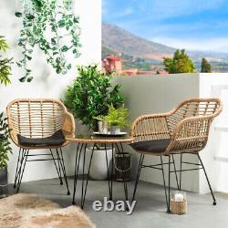 3pc Rattan Garden Furniture Set Outdoor Patio Cushioned Chair Glass Top Table