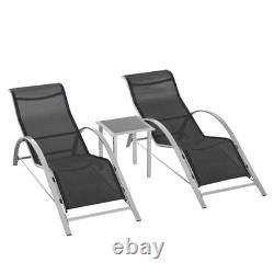 3pc Sun Lounger Set Outdoor Furniture Side Table Garden Patio Back Chaise Seats