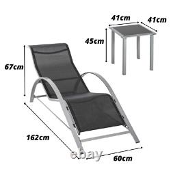 3pc Sun Lounger Set Outdoor Furniture Side Table Garden Patio Back Chaise Seats