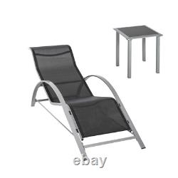 3pc Sun Lounger Set Outdoor Furniture Side Table Garden Patio Back Chaise Seats