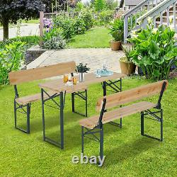 3pcs Camping Table Chair Bench Wooden Garden Picnic Set Foldable Patio Furniture