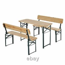 3pcs Camping Table Chair Bench Wooden Garden Picnic Set Foldable Patio Furniture