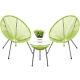 3pcs Garden Furniture Bistro Set String Egg Chair And Table Glass Patio Outdoor