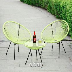 3pcs Garden Furniture Bistro Set String Egg Chair And Table Glass Patio Outdoor