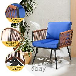 3pcs Rattan Chair Set Garden Patio Conversation Outdoor Furniture Table 2 chairs