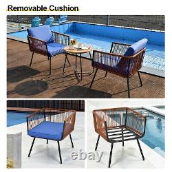 3pcs Rattan Chair Set Garden Patio Conversation Outdoor Furniture Table 2 chairs