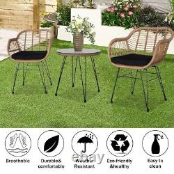 3pcs Rattan Garden Furniture Conservatory Chairs Table Outdoor Patio Wicker Set